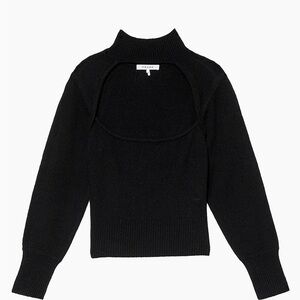FRAME 100% Cashmere Cut-Out Mock Neck Sweater in Noir XL
